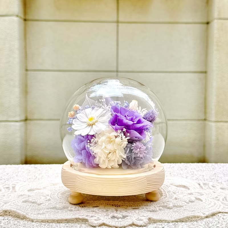 繽紛夢幻/永生花/乾燥花/圓形/夜燈/玻璃盅/玻璃罩