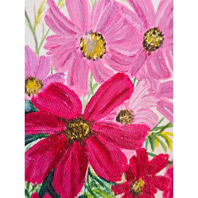 瓶中插著粉紅色大波斯菊的花束 花卉靜物 RinaArtSK 原創藝術作