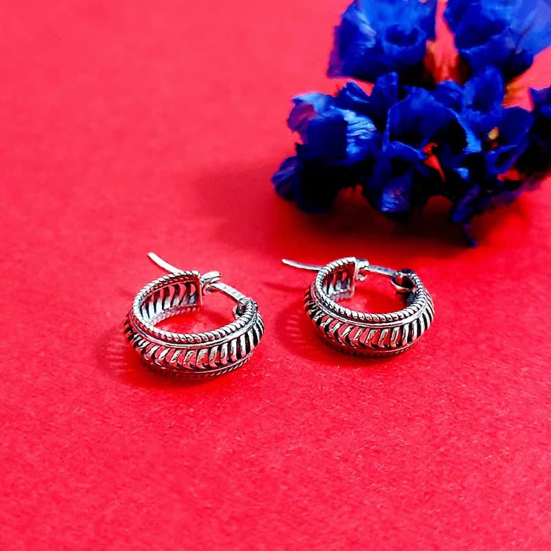 聖誕 交換禮物復古風編織925純銀耳環 V花紋邊設計 (禮盒裝)