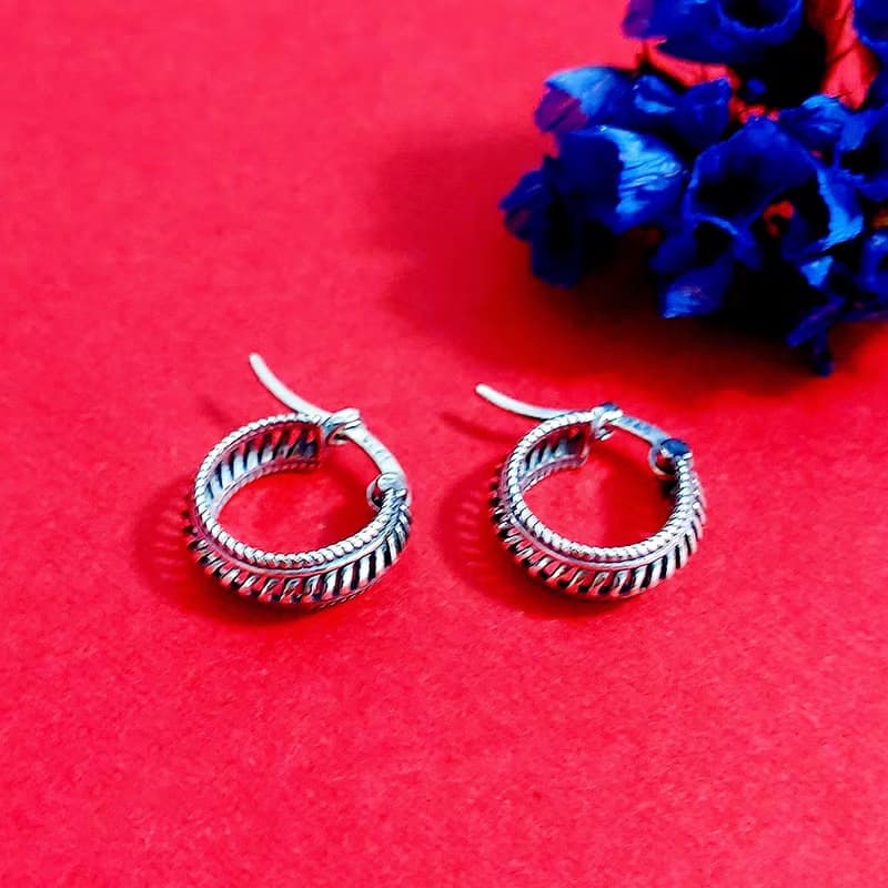 聖誕 交換禮物復古風編織925純銀耳環 V花紋邊設計 (禮盒裝)