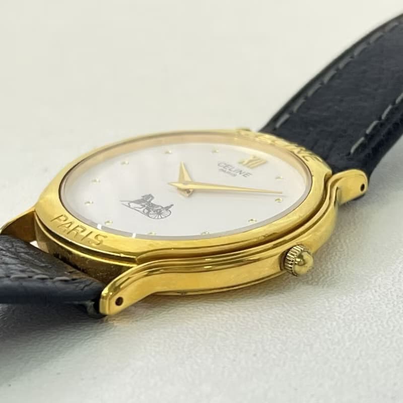 絕版古董包中古二手Celine馬車黑金色皮革帶女裝手腕錶飾品禮物