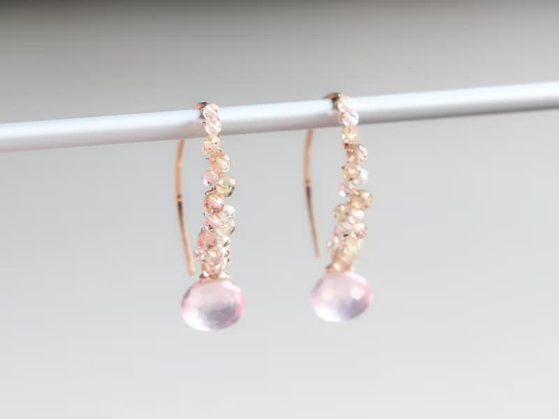 14kgf- rose quartz jewel marquise pierced earrings 不能改耳夾