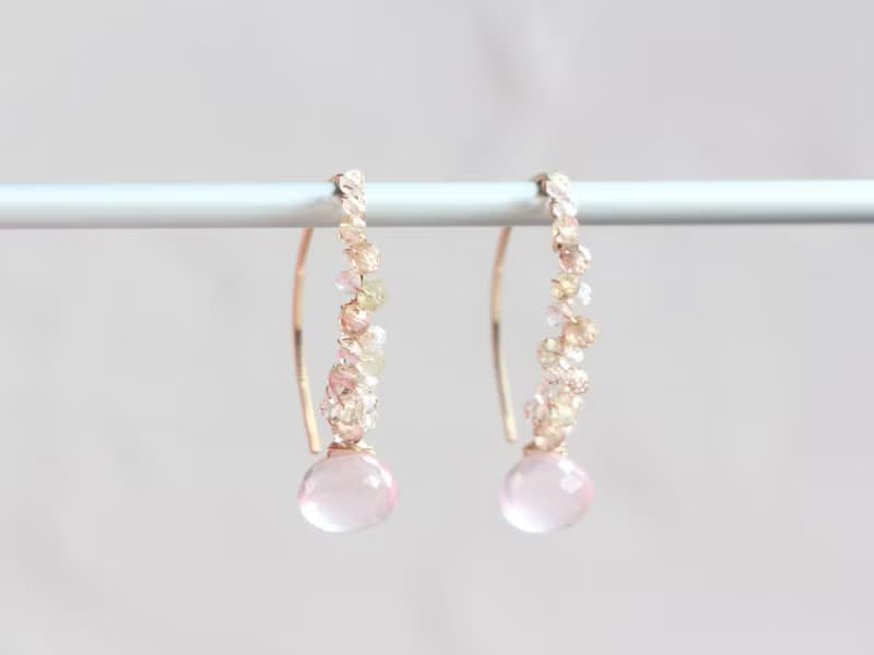 14kgf- rose quartz jewel marquise pierced earrings 不能改耳夾