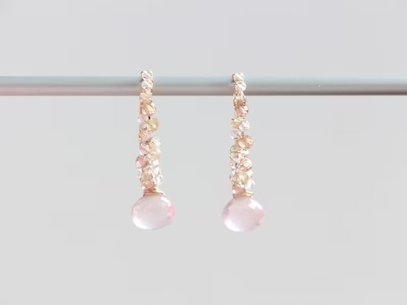 14kgf- rose quartz jewel marquise pierced earrings 不能改耳夾