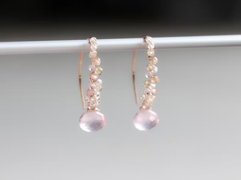 14kgf- rose quartz jewel marquise pierced earrings 不能改耳夾