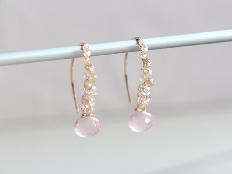 14kgf- rose quartz jewel marquise pierced earrings 不能改耳夾