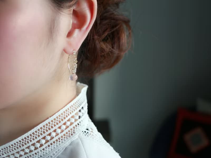 14kgf- rose quartz jewel marquise pierced earrings 不能改耳夾