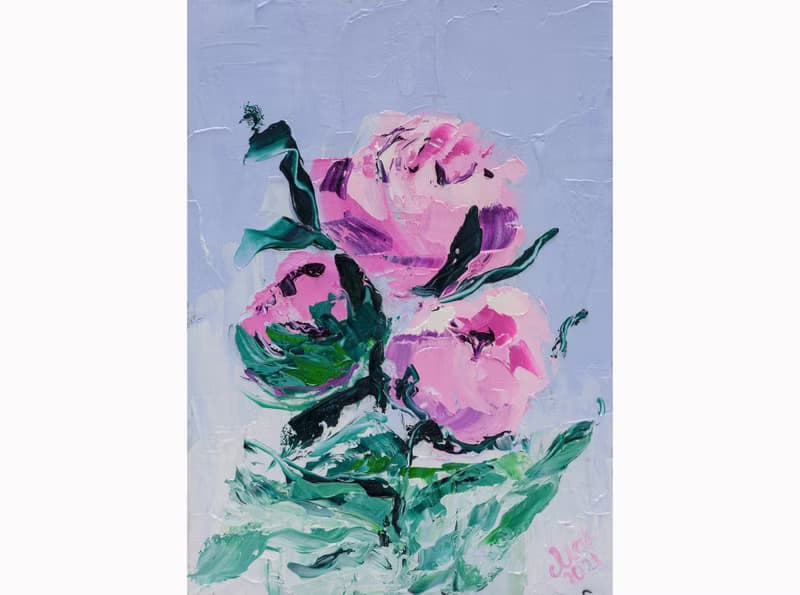 Pink Peony Oil Painting Floral Original Art Small Impasto Wall Art Peony Bouquet
