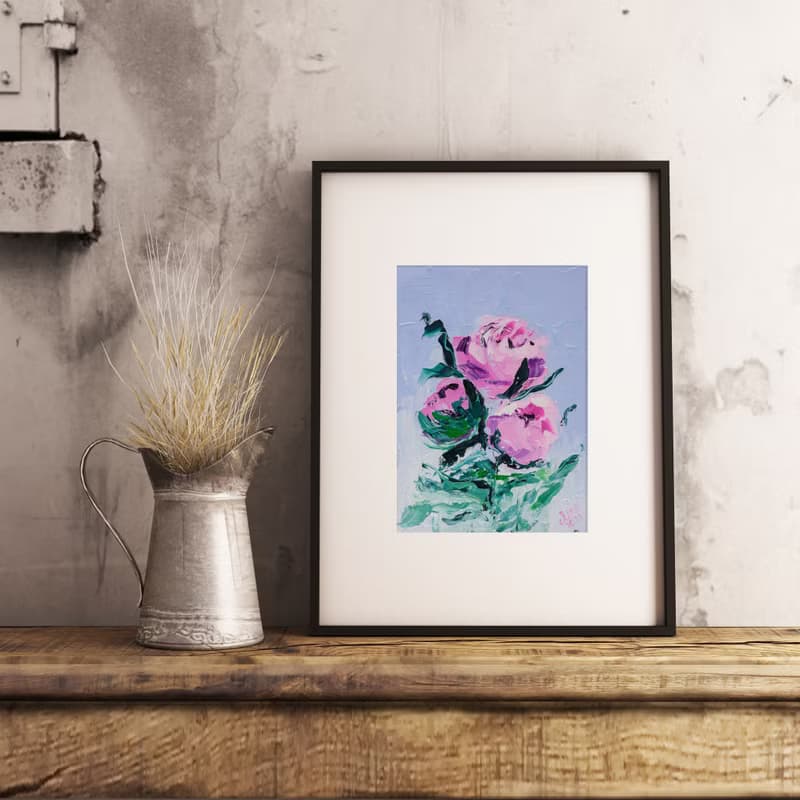Pink Peony Oil Painting Floral Original Art Small Impasto Wall Art Peony Bouquet