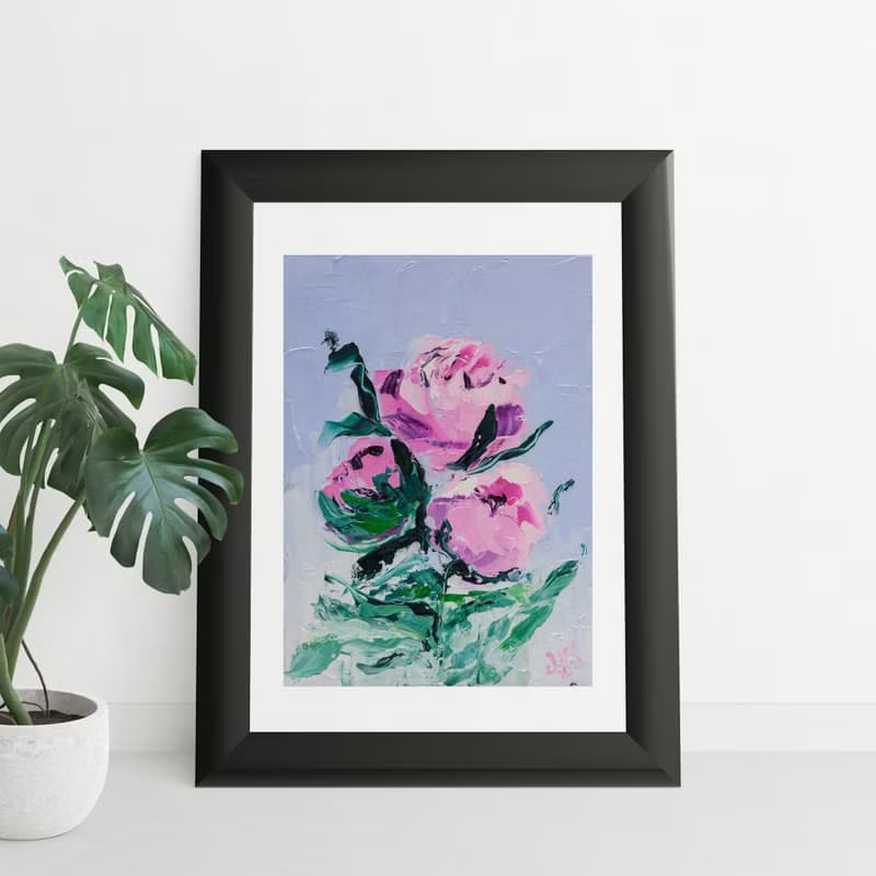 Pink Peony Oil Painting Floral Original Art Small Impasto Wall Art Peony Bouquet