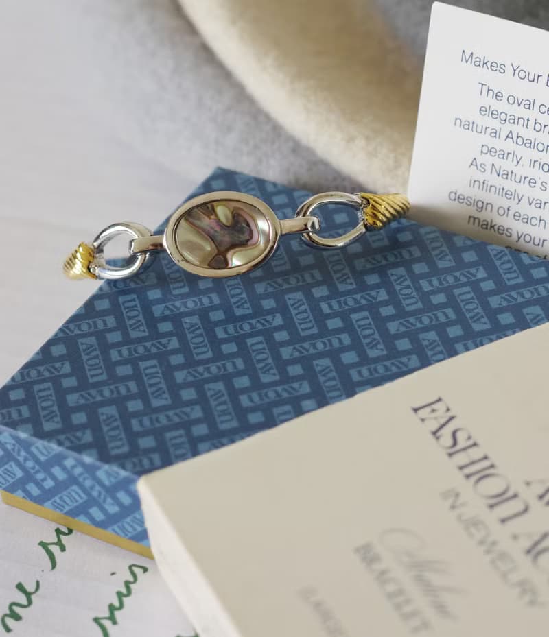 古董銀色人造貝殼手環 1976 AVON 有原裝盒 BR119