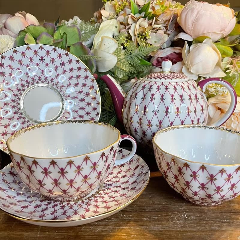 經典網紋系列-粉紅網格22K金手工 19件下午茶禮組