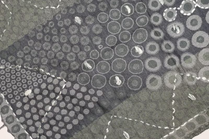 【聖誕禮物】喀什米爾水煮羊毛手工刺繡圍巾披肩軍綠深藍波點點