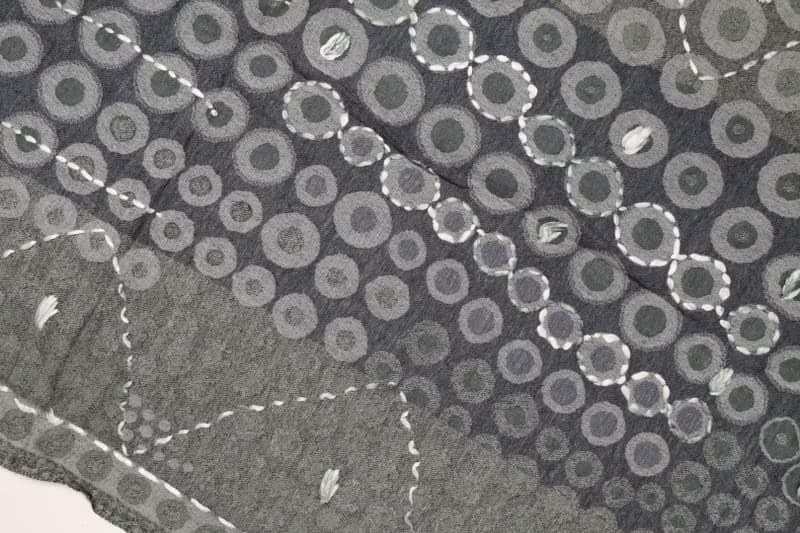 【聖誕禮物】喀什米爾水煮羊毛手工刺繡圍巾披肩軍綠深藍波點點