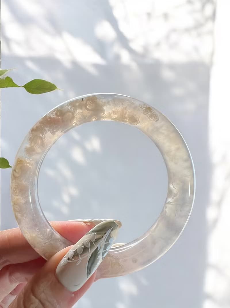 櫻花瑪瑙手鐲 瑪瑙手鐲 粉紫冰底粉色小碎花莫奈花園圓條套鐲54-5