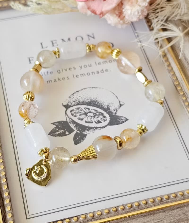 曦羽-黃銅配件款/黃兔毛/黃膠花水晶/白幽靈/鈦晶/招財水晶手鍊