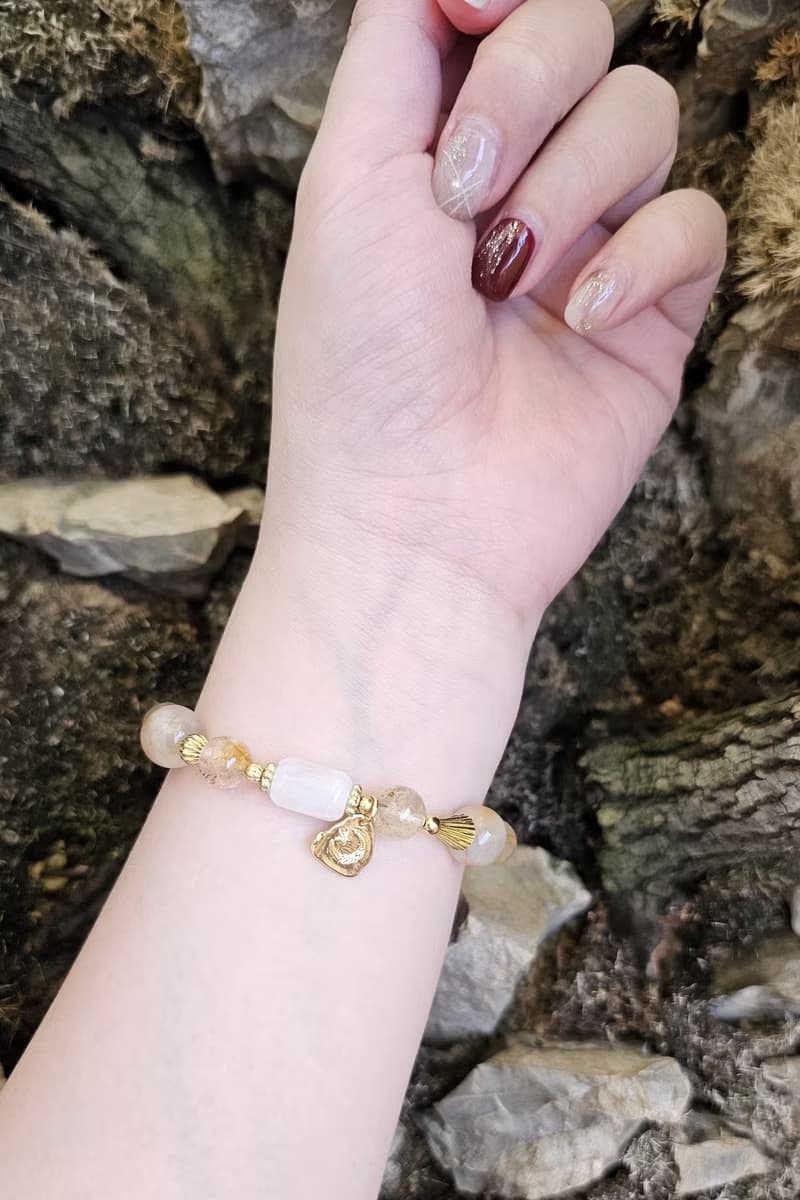 曦羽-黃銅配件款/黃兔毛/黃膠花水晶/白幽靈/鈦晶/招財水晶手鍊