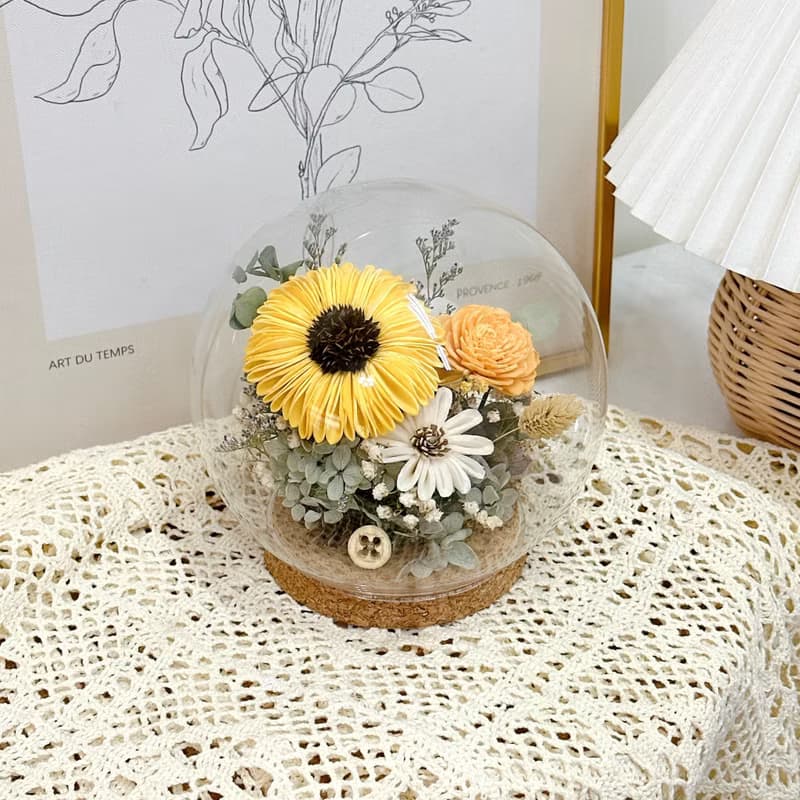 向日葵 魔法玻璃圓盅 永生花 乾燥花 太陽花 送禮 畢業季 附禮盒
