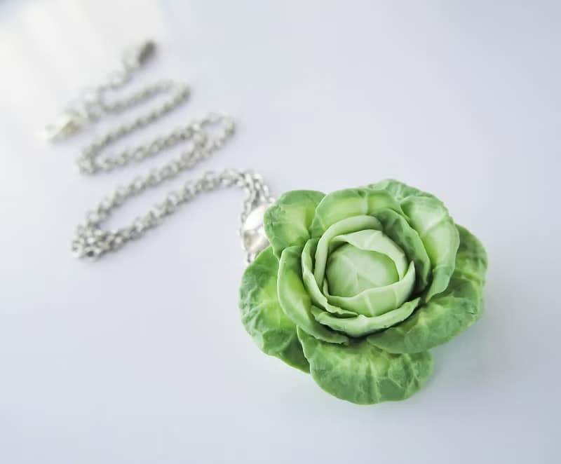 Pendant Cabbage Necklace cute little cabbage clay Pendant on chain Food Jewelry