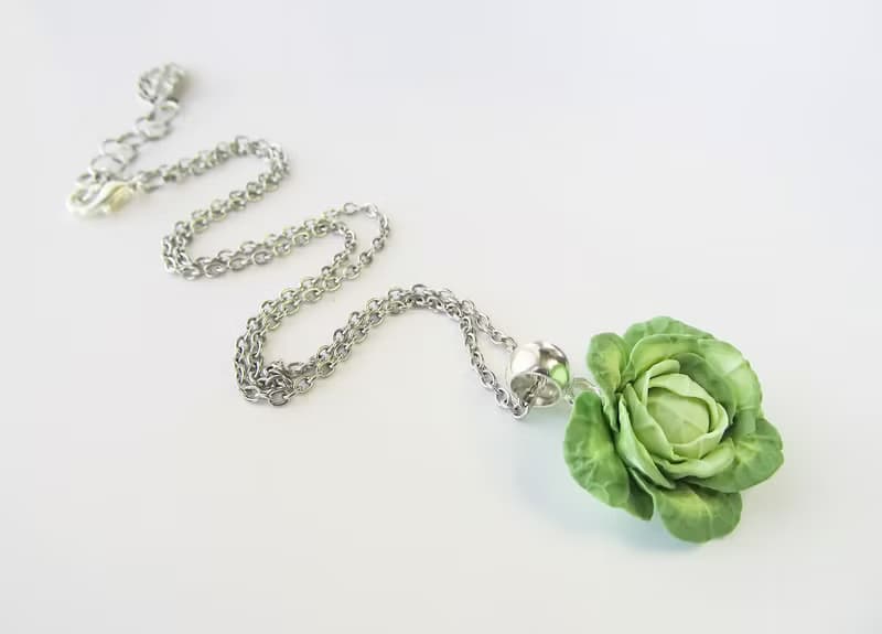 Pendant Cabbage Necklace cute little cabbage clay Pendant on chain Food Jewelry