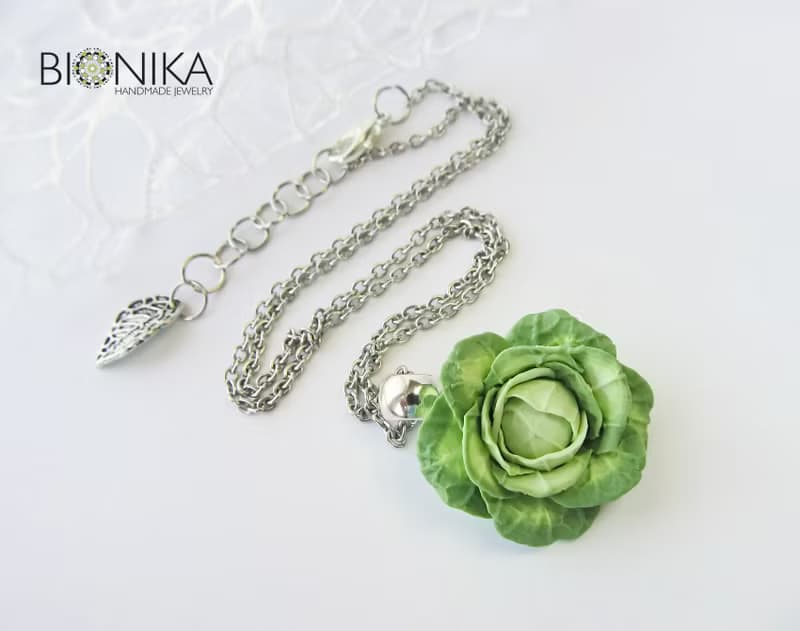 Pendant Cabbage Necklace cute little cabbage clay Pendant on chain Food Jewelry