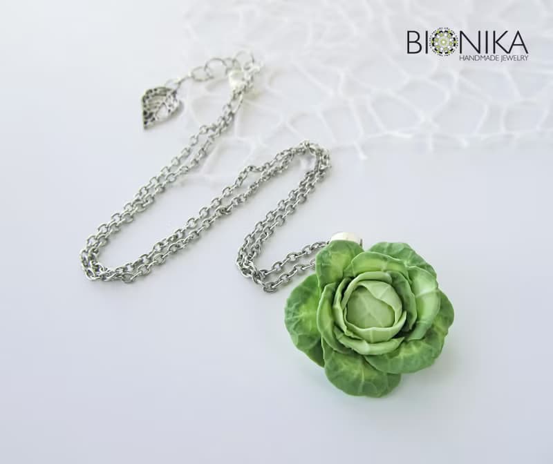 Pendant Cabbage Necklace cute little cabbage clay Pendant on chain Food Jewelry