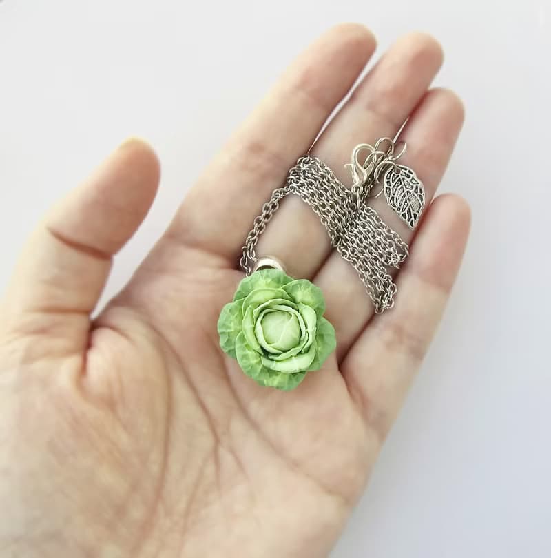 Pendant Cabbage Necklace cute little cabbage clay Pendant on chain Food Jewelry