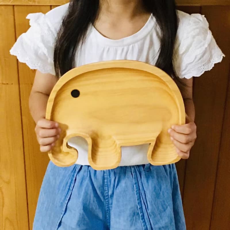 【SPICE】日本 PETIT'S MAMAN 天然松木 兒童餐盤-大象