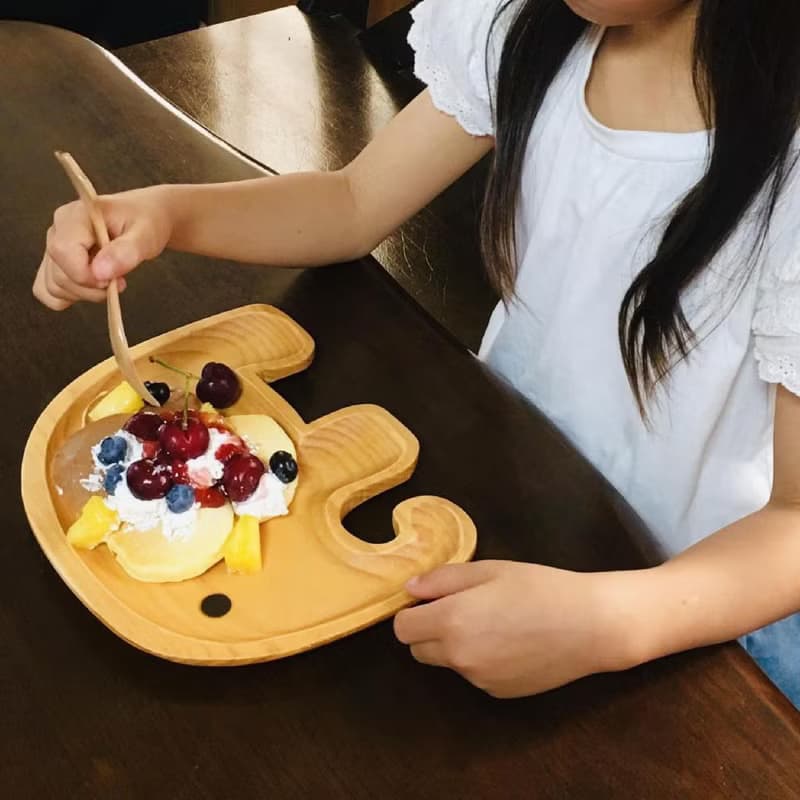 【SPICE】日本 PETIT'S MAMAN 天然松木 兒童餐盤-大象