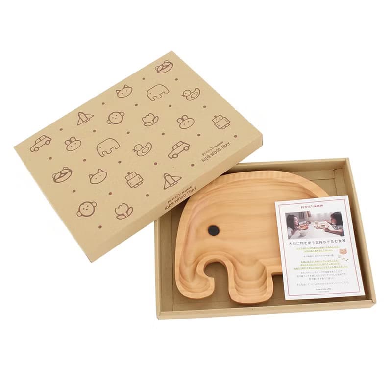 【SPICE】日本 PETIT'S MAMAN 天然松木 兒童餐盤-大象