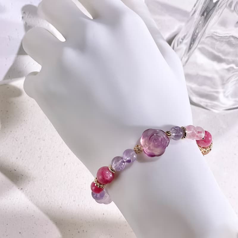 花間的庇護  螢石玫瑰 | 薔薇輝石 | 太陽石 | 水晶手鍊 A01-3