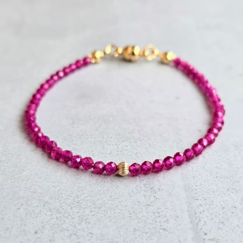 【日本製】人工ルビー ブレスレット – 高透明度・マグネット留め具 / 金属アレルギー対応