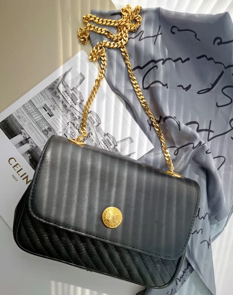 中古包 CELINE 黑金凱旋門晚宴包手拿包鏈條包斜揹包斜挎包單肩包