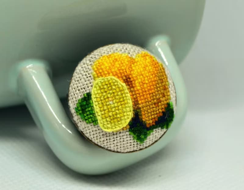 帶檸檬的刺繡戒指 送給花園愛好者的最佳禮物圓形黃色十字繡戒指