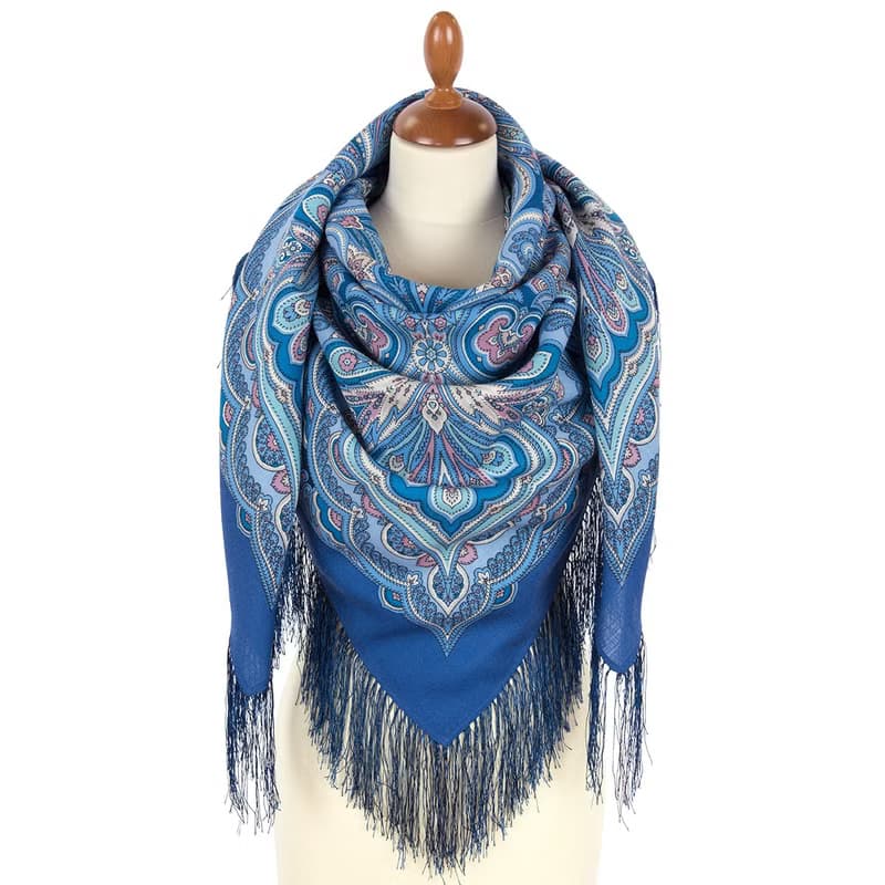 Pavlovo Posad Russian Shawl 100% Wool Scarf 125x125 cm Wrap Silk Fringe 2027-13