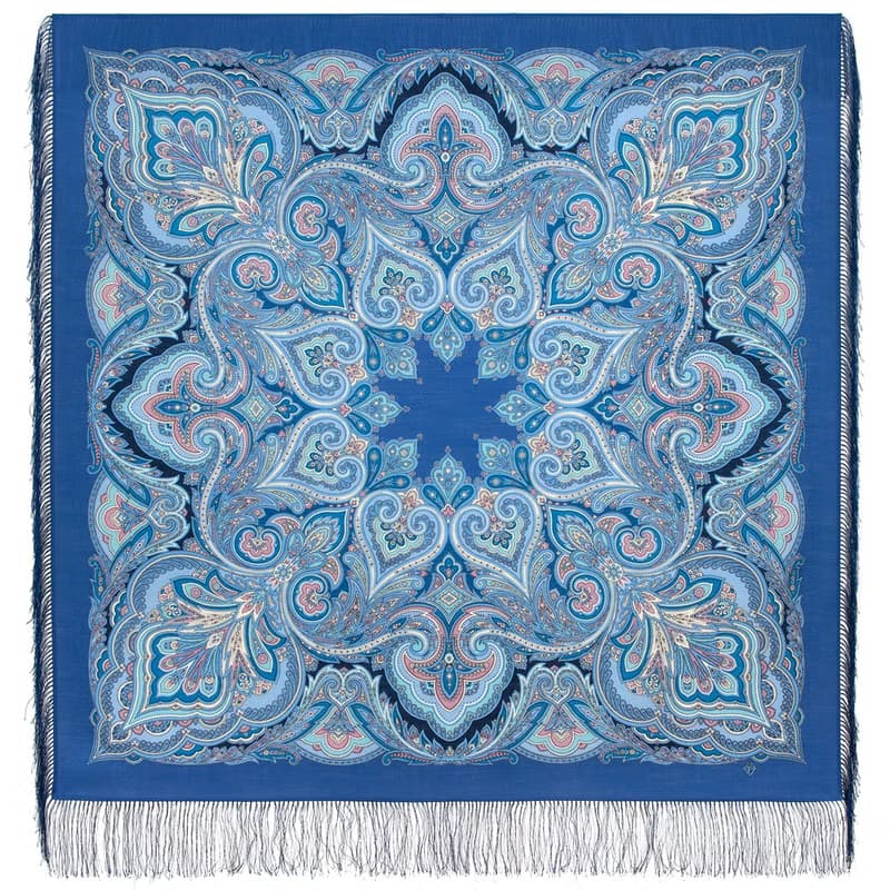 Pavlovo Posad Russian Shawl 100% Wool Scarf 125x125 cm Wrap Silk Fringe 2027-13