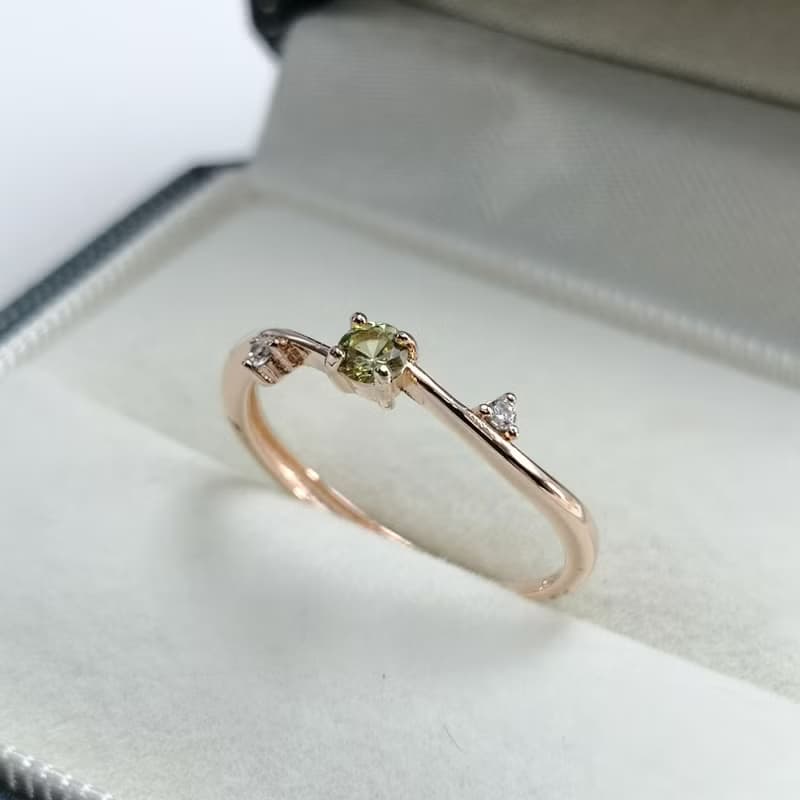 天然馬里石榴石 黃綠光澤 柔美戒台設計 純銀戒 尾戒 疊帶 禮物