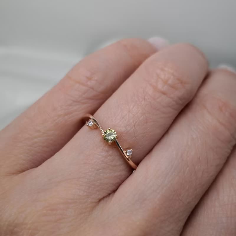 天然馬里石榴石 黃綠光澤 柔美戒台設計 純銀戒 尾戒 疊帶 禮物