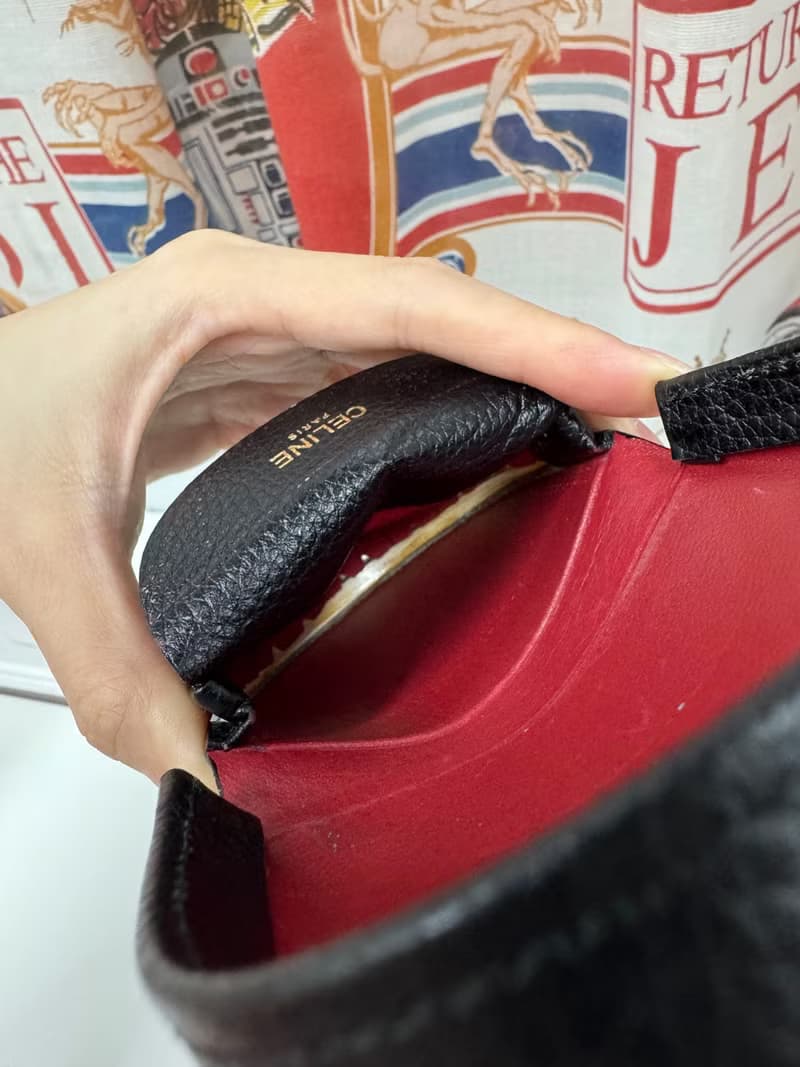 中古正品 Celine 荔枝皮真皮零錢包 皮革收納包 送禮