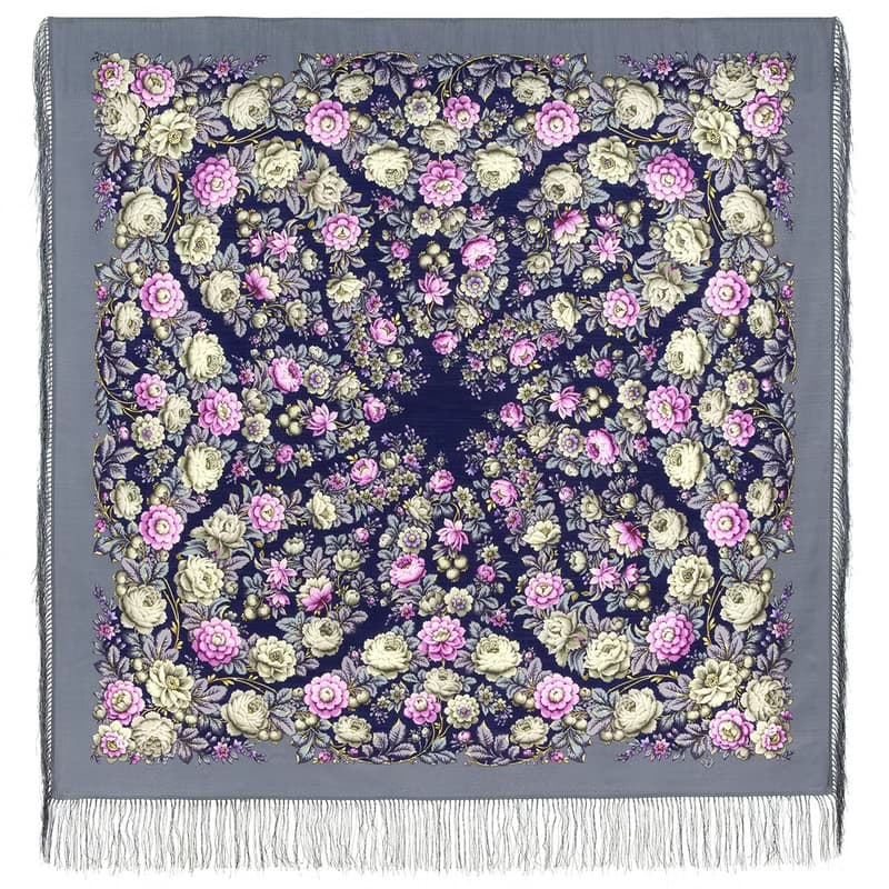 Pavlovo Posad Russian Shawl 100% Wool Scarf 125x125 cm Wrap Silk Fringe 1944-1