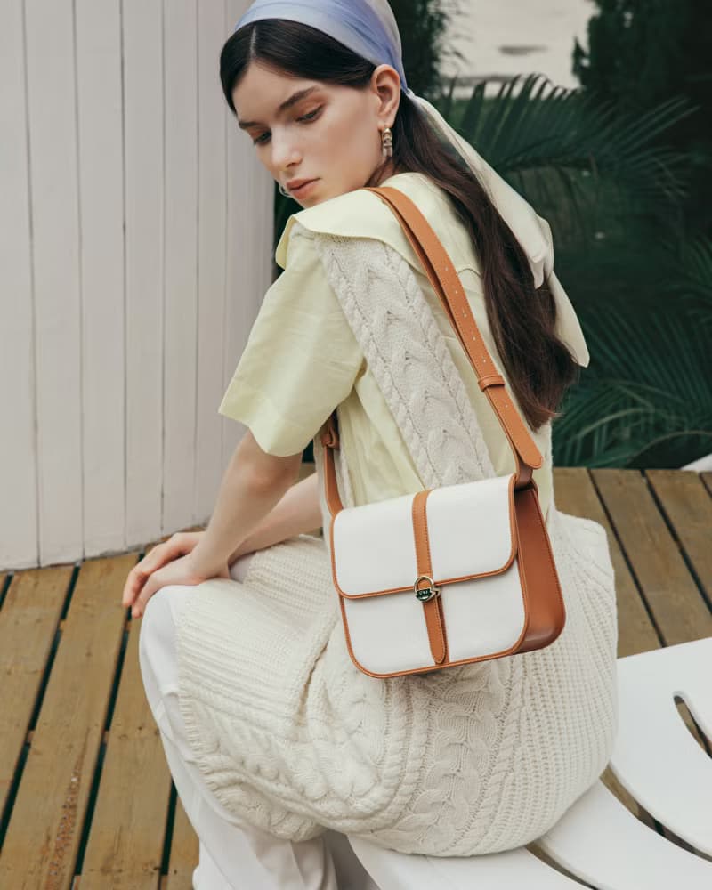 【春天來了】Hay Square 素皮革 環保帆布 兩用 斜背包 側背包 淺