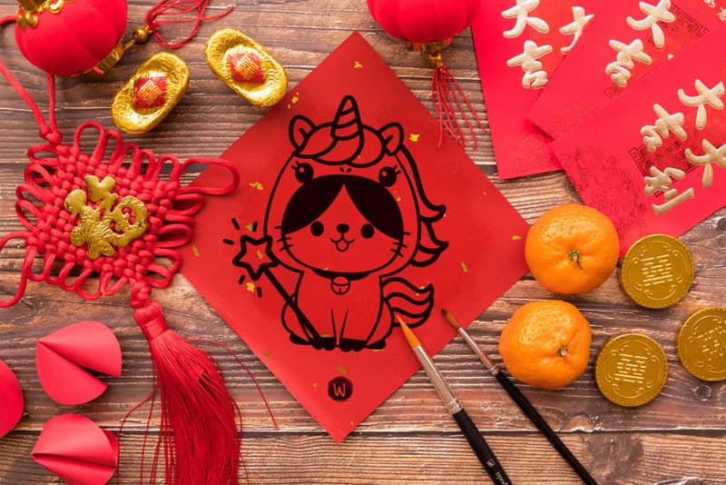 馬年 福吉 招財貓 新年快樂 恭喜發財 春聯 方斗 節慶_洛可可草莓