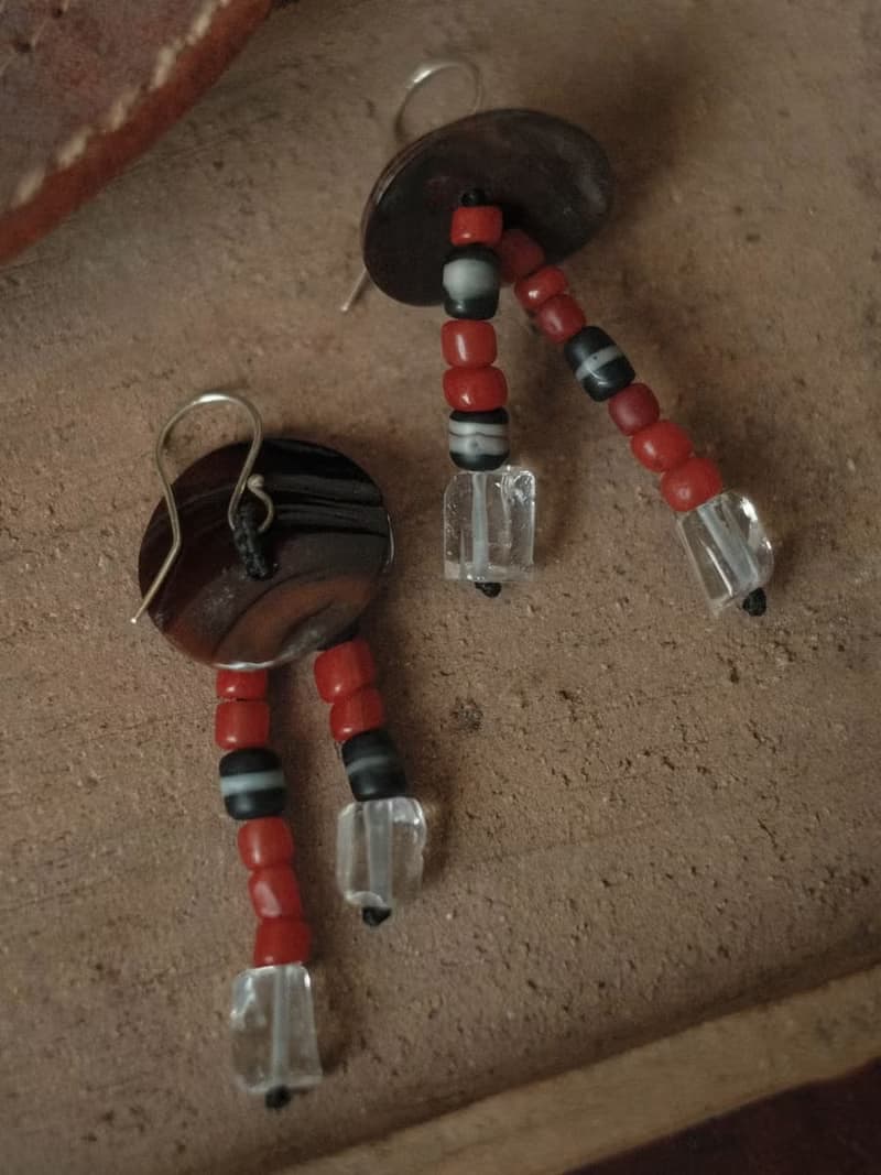 穿越蒼穹 西亞老琉璃耳環 白水晶鮑魚貝殼銀耳飾