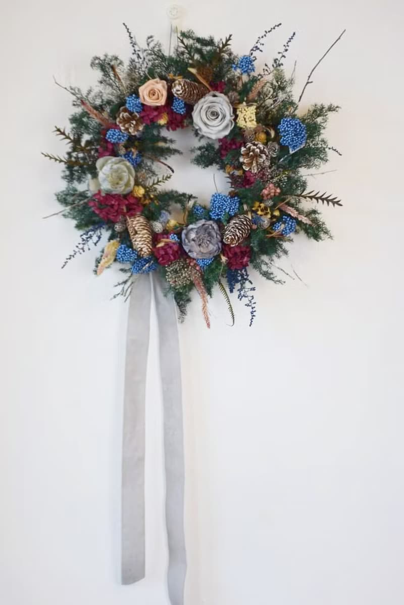 永生雪松玫瑰果實聖誕花圈
