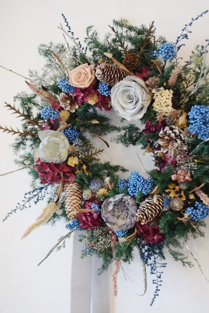 永生雪松玫瑰果實聖誕花圈