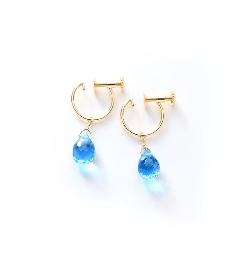 11月誕生石 一粒ブルートパーズ(ブリオレットカット) K10 イヤリング~ESPOIR~