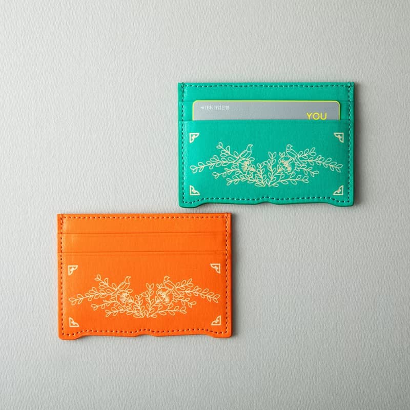 Vegan eco-friendly Hanji Leather chrysanthemum 韓国 誕生日プレゼント Card Wallet Green