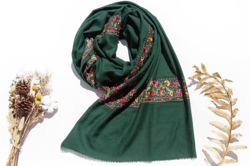 喀什米爾Cashmere/羊絨圍巾/純羊毛圍巾披巾/戒指絨披肩-刺繡花朵