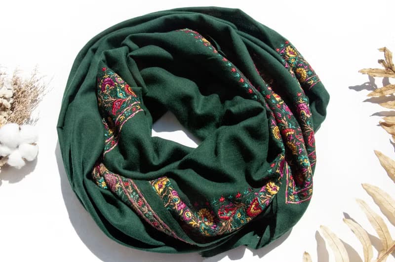 喀什米爾Cashmere/羊絨圍巾/純羊毛圍巾披巾/戒指絨披肩-刺繡花朵