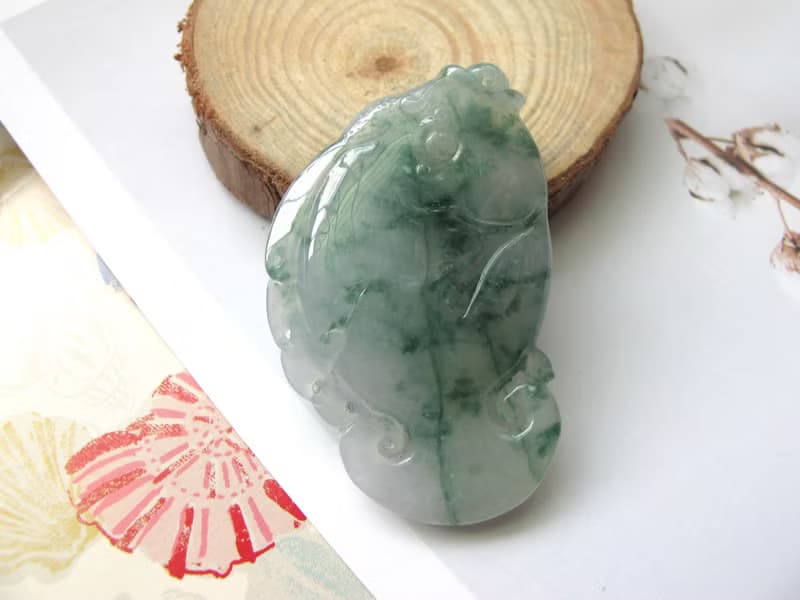 翡翠A貨緬甸玉【如魚得水】魚造型天然冰種飄花項鍊